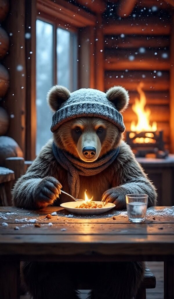 Winter Bear Printable Wall Art – Cute Cozy Cabin Scene Digital Download for Kids Room & Holiday Decor - Image 4