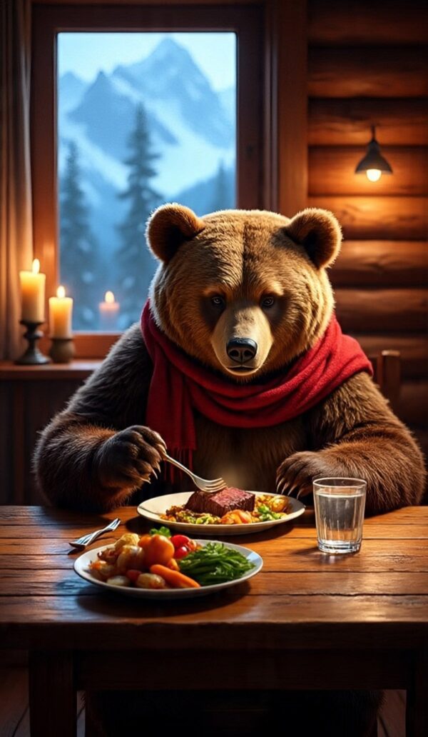 Winter Bear Printable Wall Art – Cute Cozy Cabin Scene Digital Download for Kids Room & Holiday Decor - Image 2
