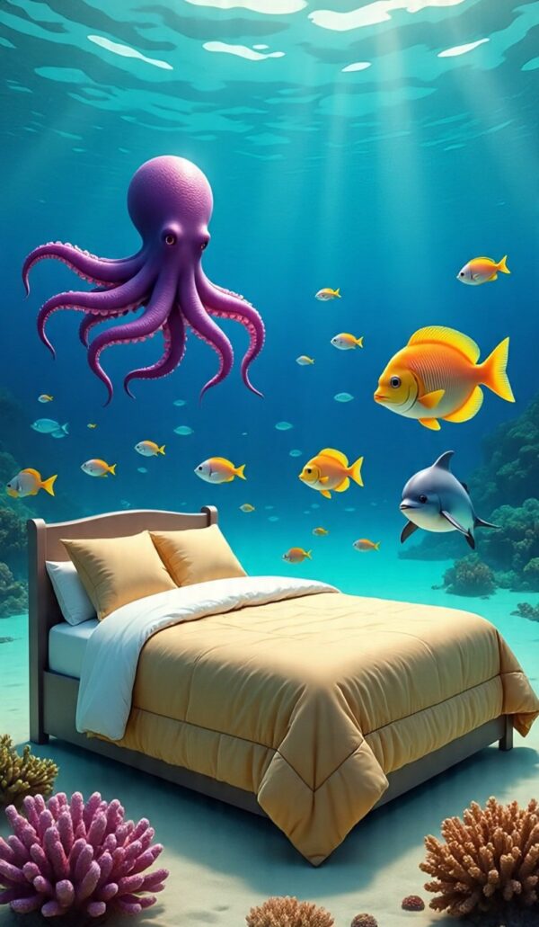 Classic Collection: Underwater Bedroom Digital Art Prints - Octopus & Marine Life Wall Decor - Image 2