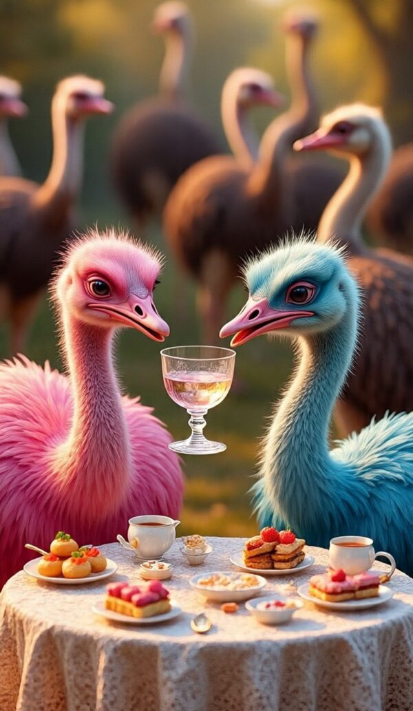 "Elegant Ostrich Tea Party" – Whimsical Fantasy Animal Art Print - Image 7