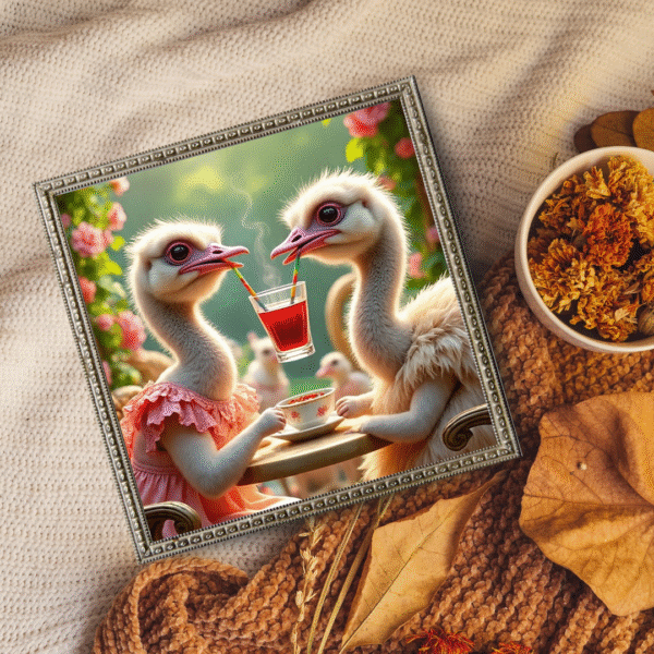 "Elegant Ostrich Tea Party" – Whimsical Fantasy Animal Art Print - Image 3