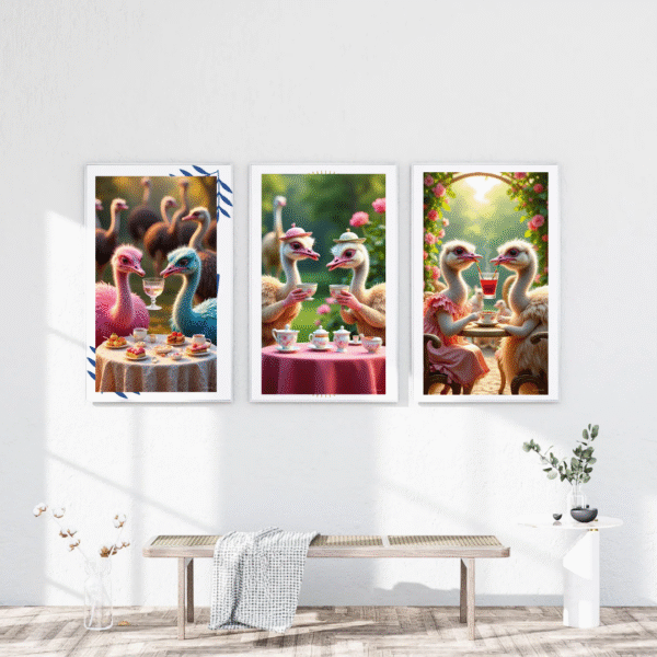 "Elegant Ostrich Tea Party" – Whimsical Fantasy Animal Art Print - Image 6