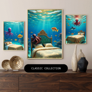 Classic Collection: Underwater Bedroom Digital Art Prints - Octopus & Marine Life Wall Decor