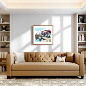Harbor Serenity-Greek Seaside Cafe Art Print