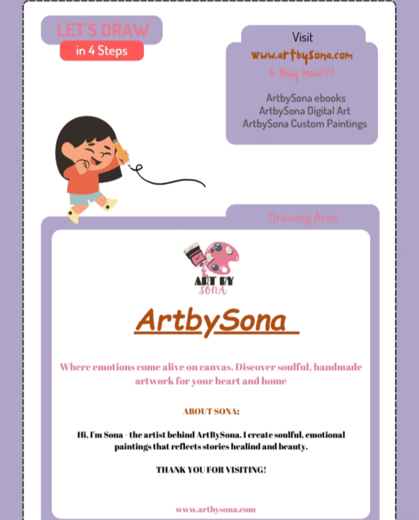 🎨 let’s draw in 4 steps – artbysona drawing ebook for kids | easy step by step drawing activity book (printable pdf)
